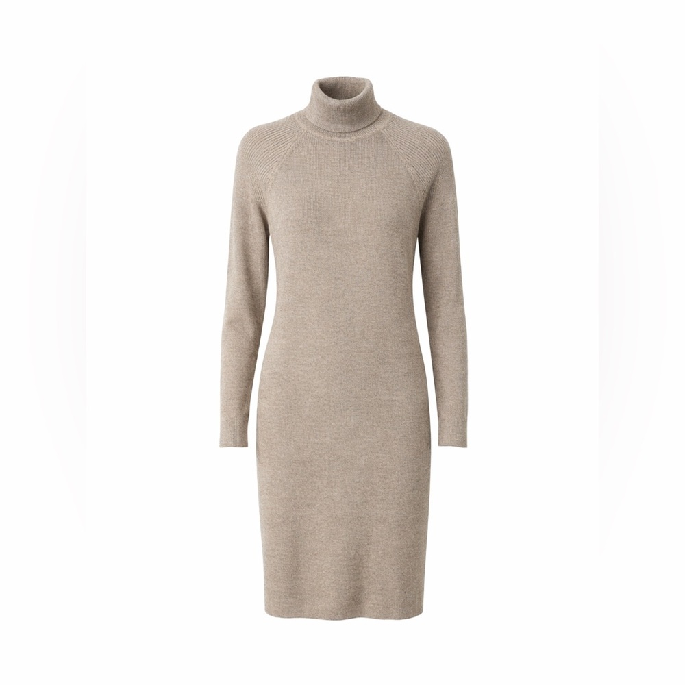 Garnet Hill Merino Wool Ribbed Turtleneck Sweater Dress XS‎ Taupe Beige